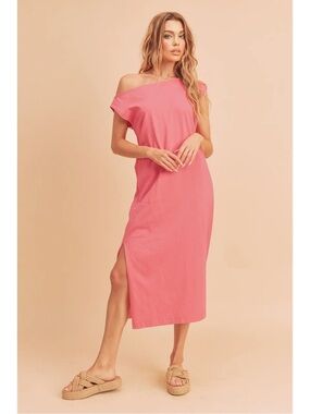 Off-Shoulder Midi Dress in Orange